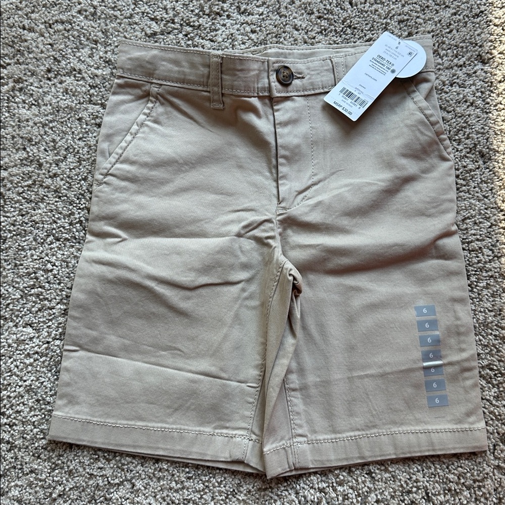 NWT Carter's Khaki Tan Flat Front Shorts with adjustable waist size 6